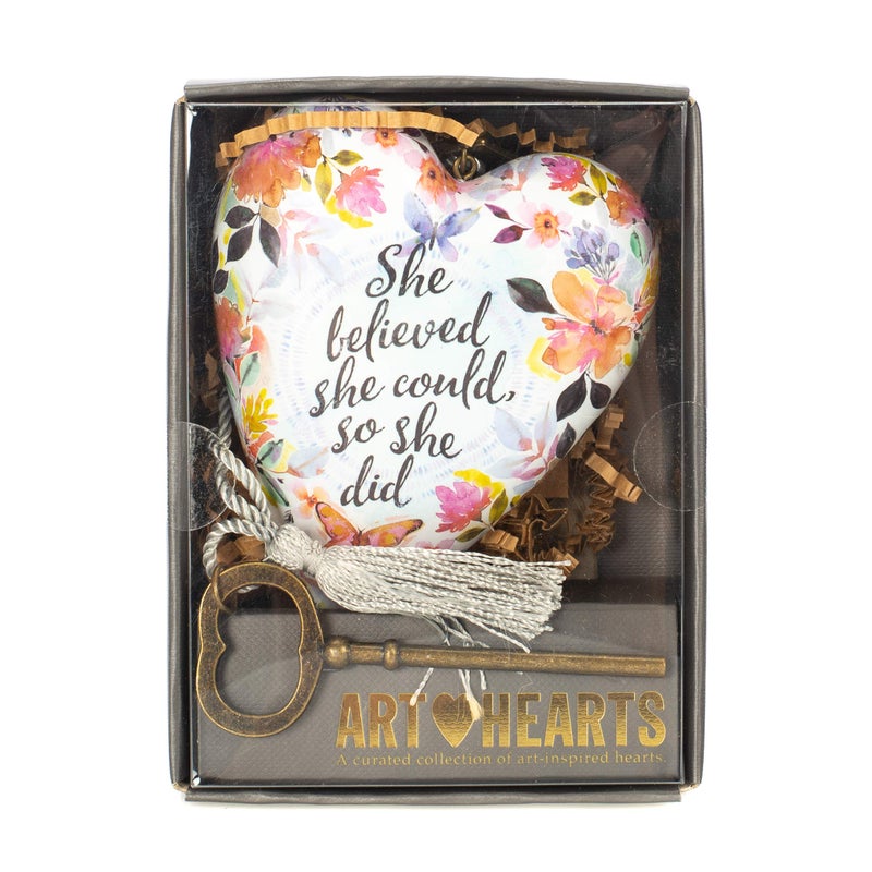 DEMDACO She Believed She Could So She Did Butterfly Floral 4 x 3 Heart Shaped Resin Keepsake Art Hearts Decoration with Key and Tassel - Image 5